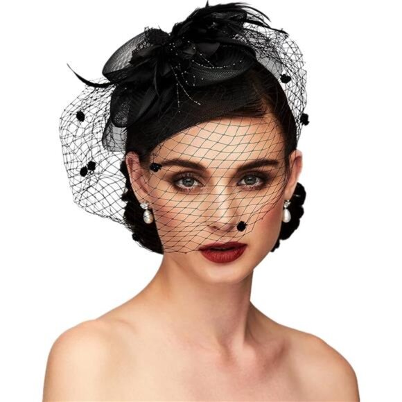 Hat TeaParty Hat MeshFloral Feather HairClip Women Fascinator Headband with Veil - Picture 1 of 5